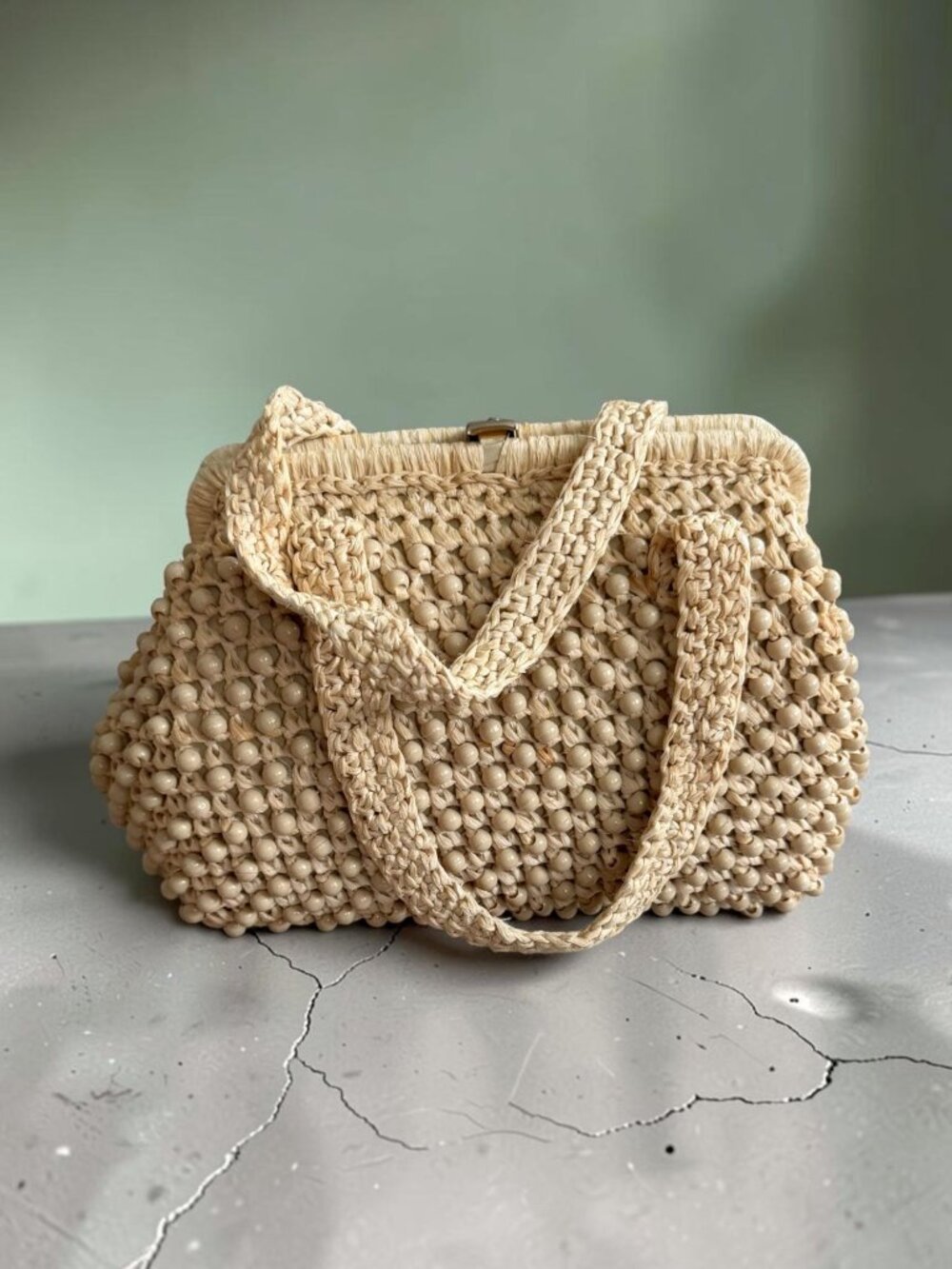 VINTAGE The Golden Girls Style Woven Top Snap Handbag